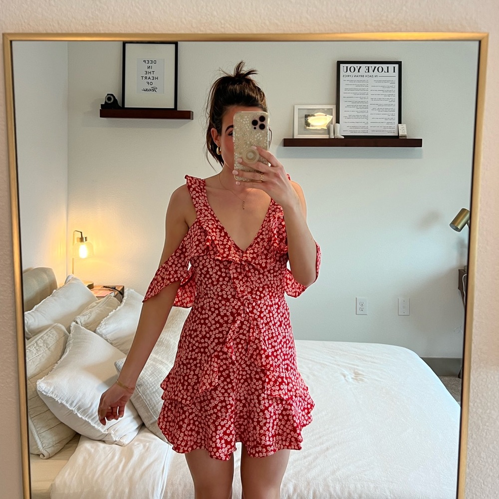 Red Princess Polly off the shoulder dress